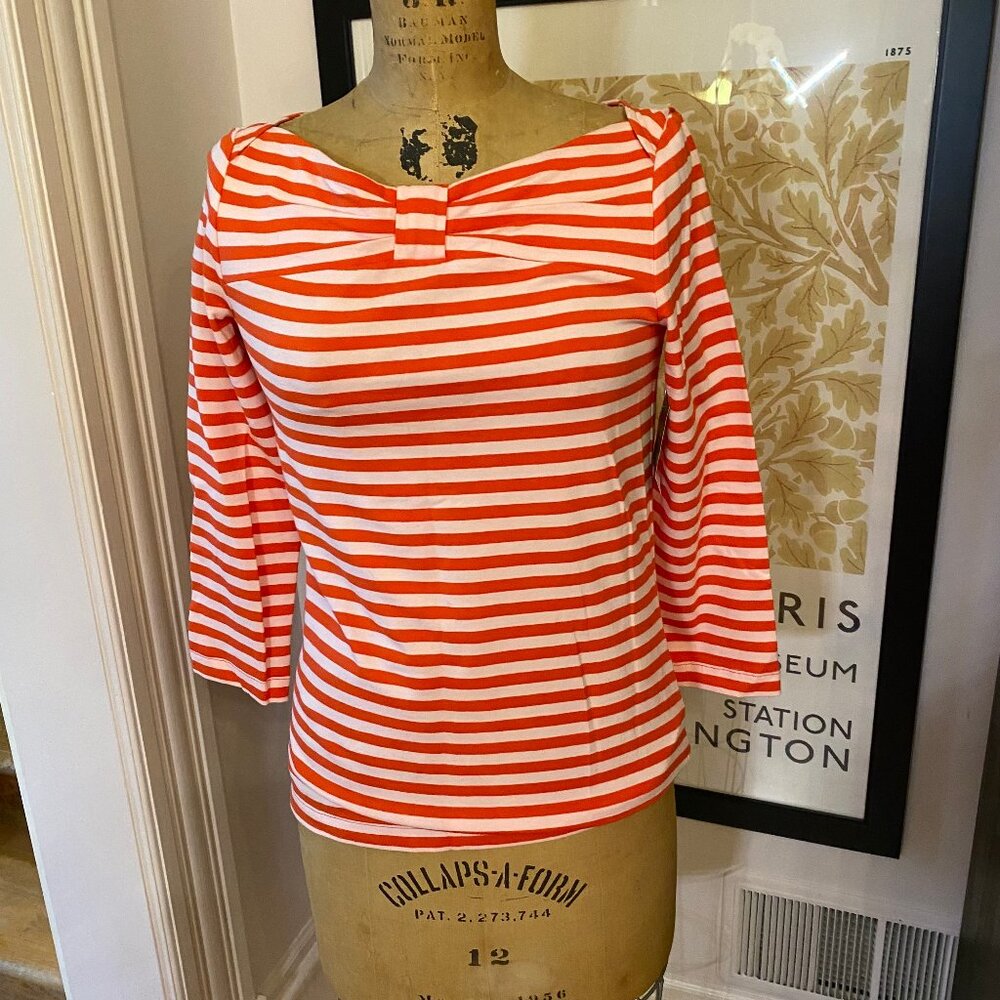 Striped Boatneck Top - Orange & White -